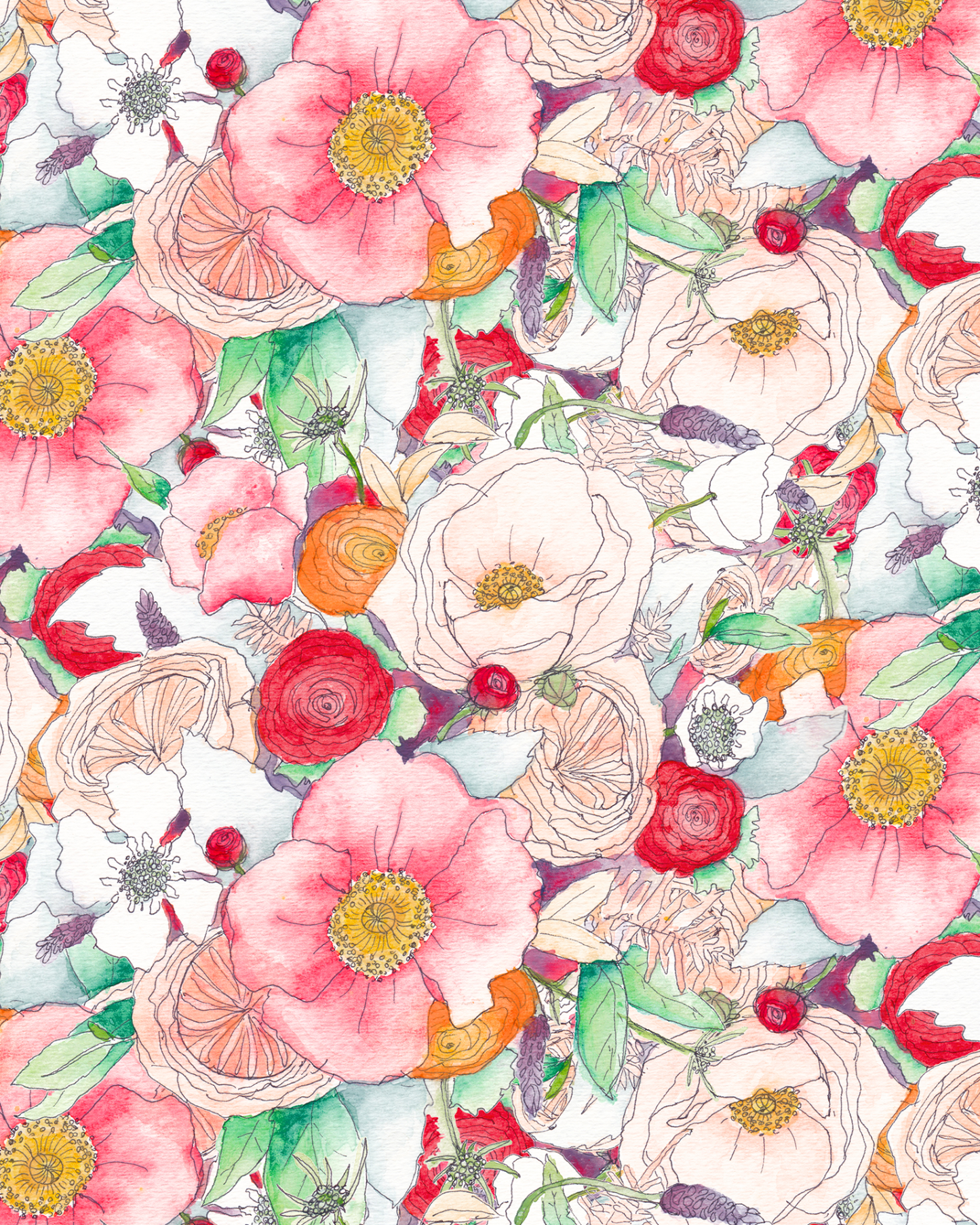 Floral Reverie Wallpaper, red