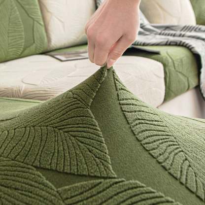 Modern Leaf Velvet Jacquard Stretch Sofa Cover – Waterproof, Pet Friendly & Durable, Full Wrap Design