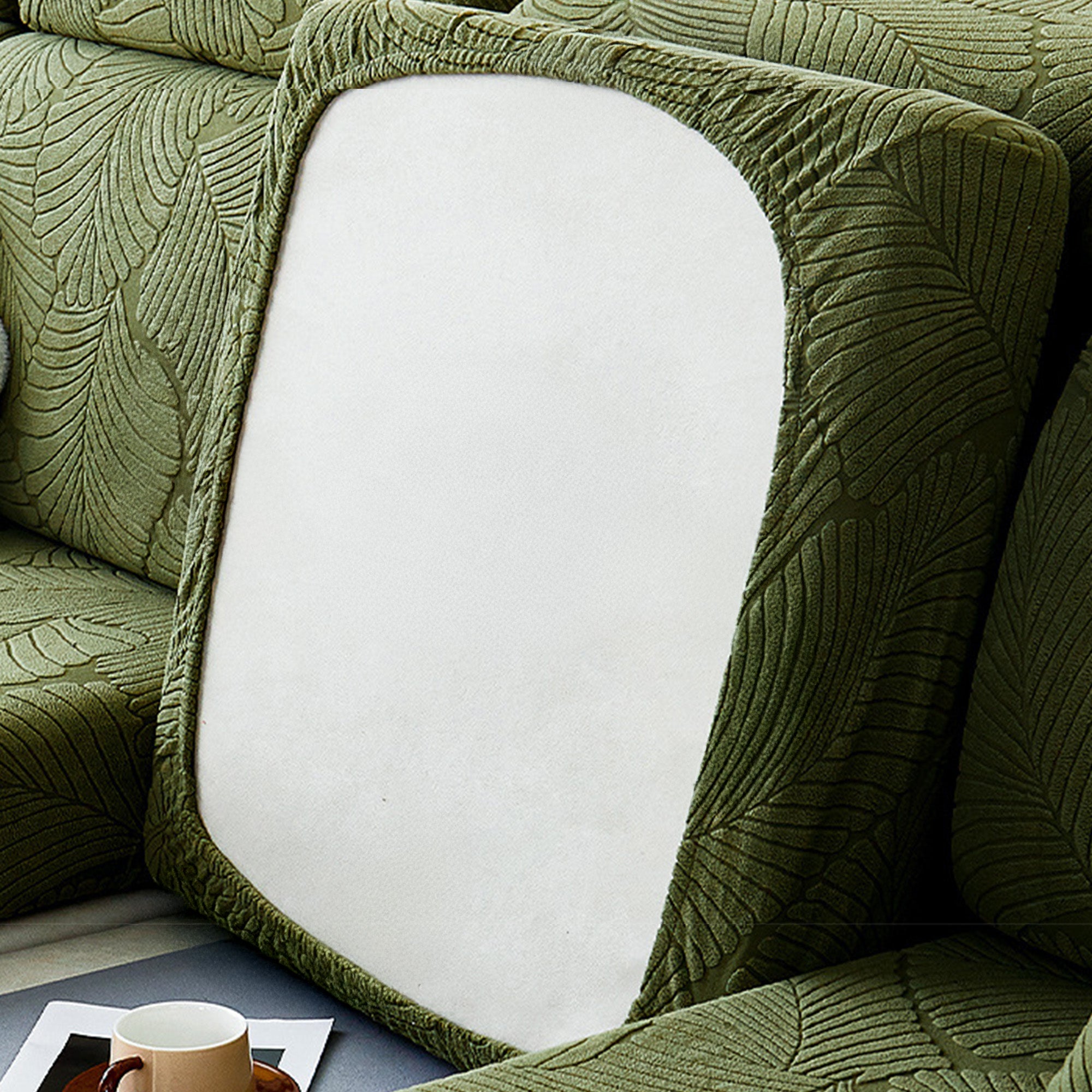 Modern Leaf Velvet Jacquard Stretch Sofa Cover – Waterproof, Pet Friendly & Durable, Full Wrap Design