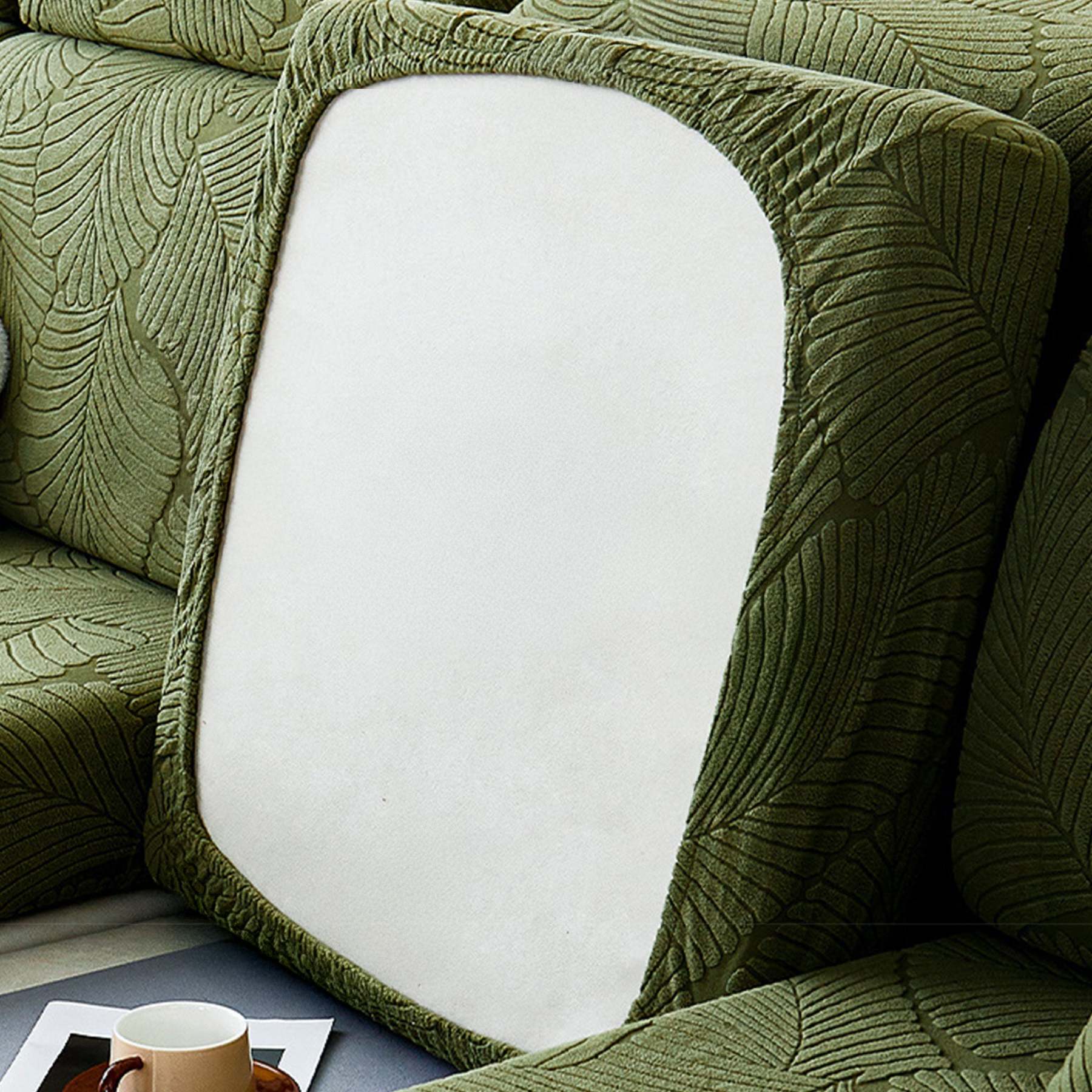 Modern Leaf Velvet Jacquard Stretch Sofa Cover – Waterproof, Pet Friendly & Durable, Full Wrap Design