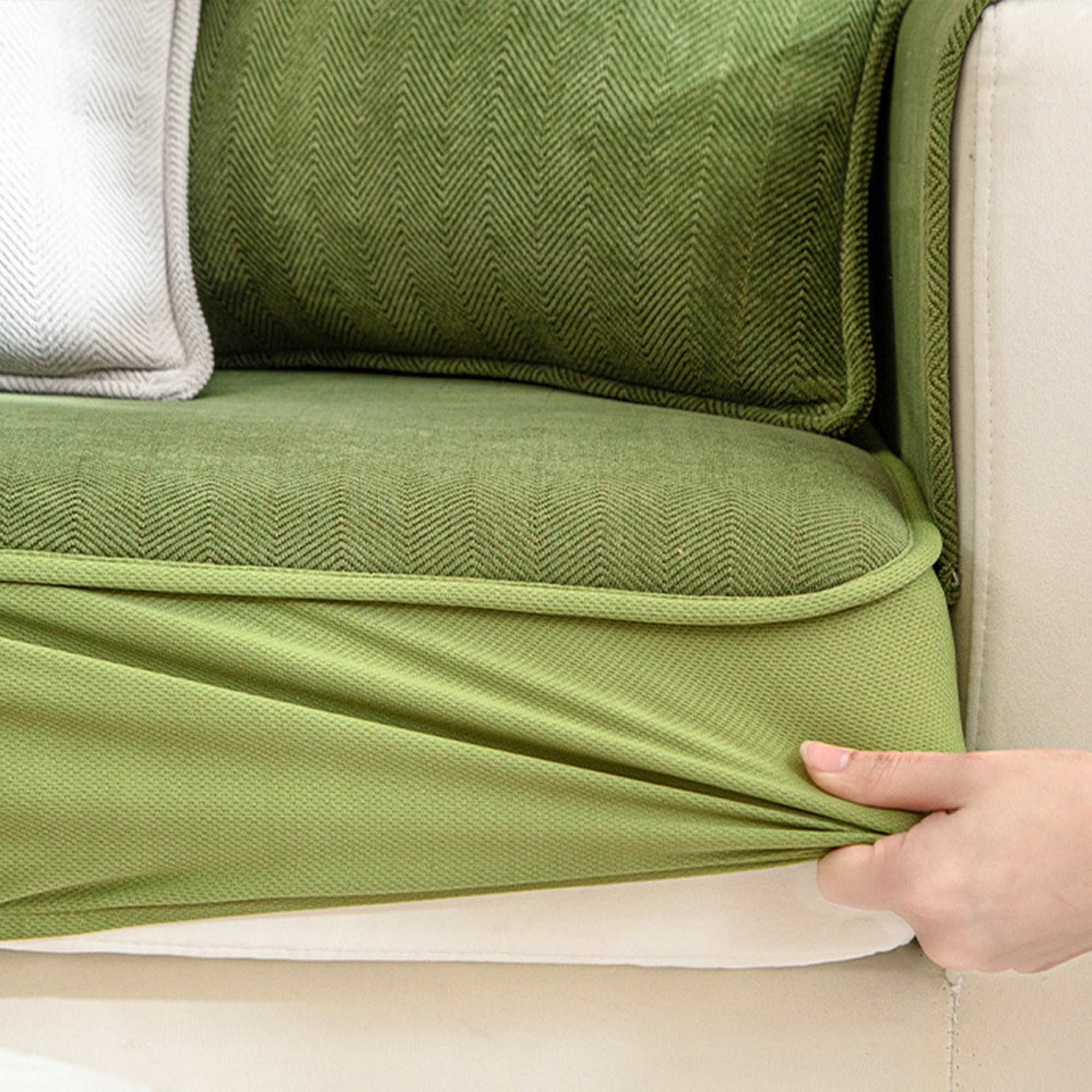 Universal Stretch Chenille Sofa Cover – Herringbone Design, Full Wrap, Pet & Spill Protection
