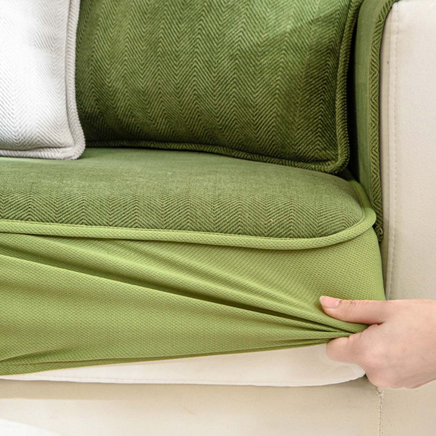 Universal Stretch Chenille Sofa Cover – Herringbone Design, Full Wrap, Pet & Spill Protection