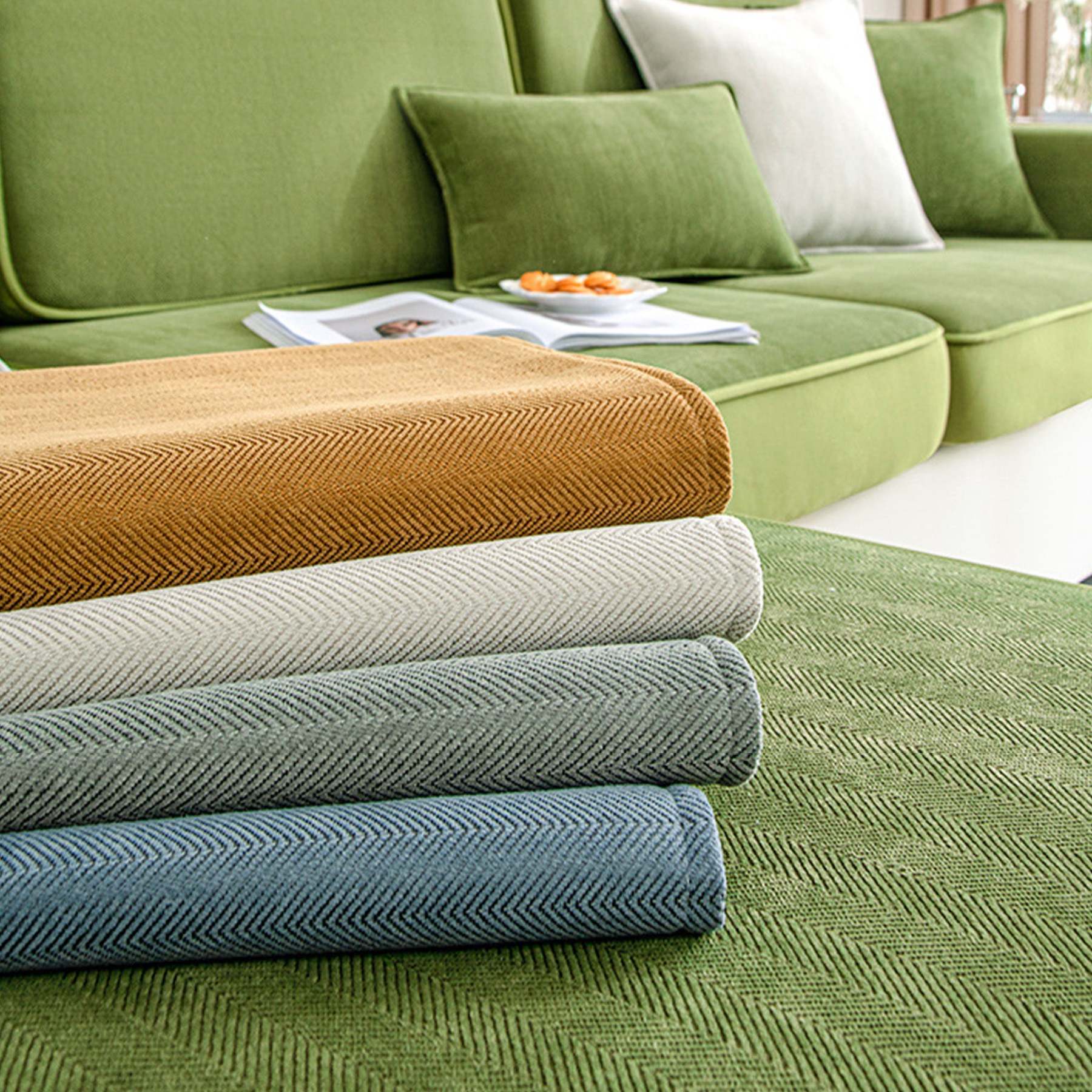 Universal Stretch Chenille Sofa Cover – Herringbone Design, Full Wrap, Pet & Spill Protection