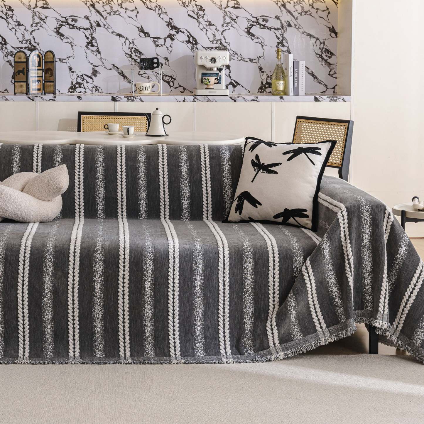 Textured Stripes Contemporary Soft Pet-Friendly Durable Sofa Cover – Machine Washable Minimalist Throw Couch Protection