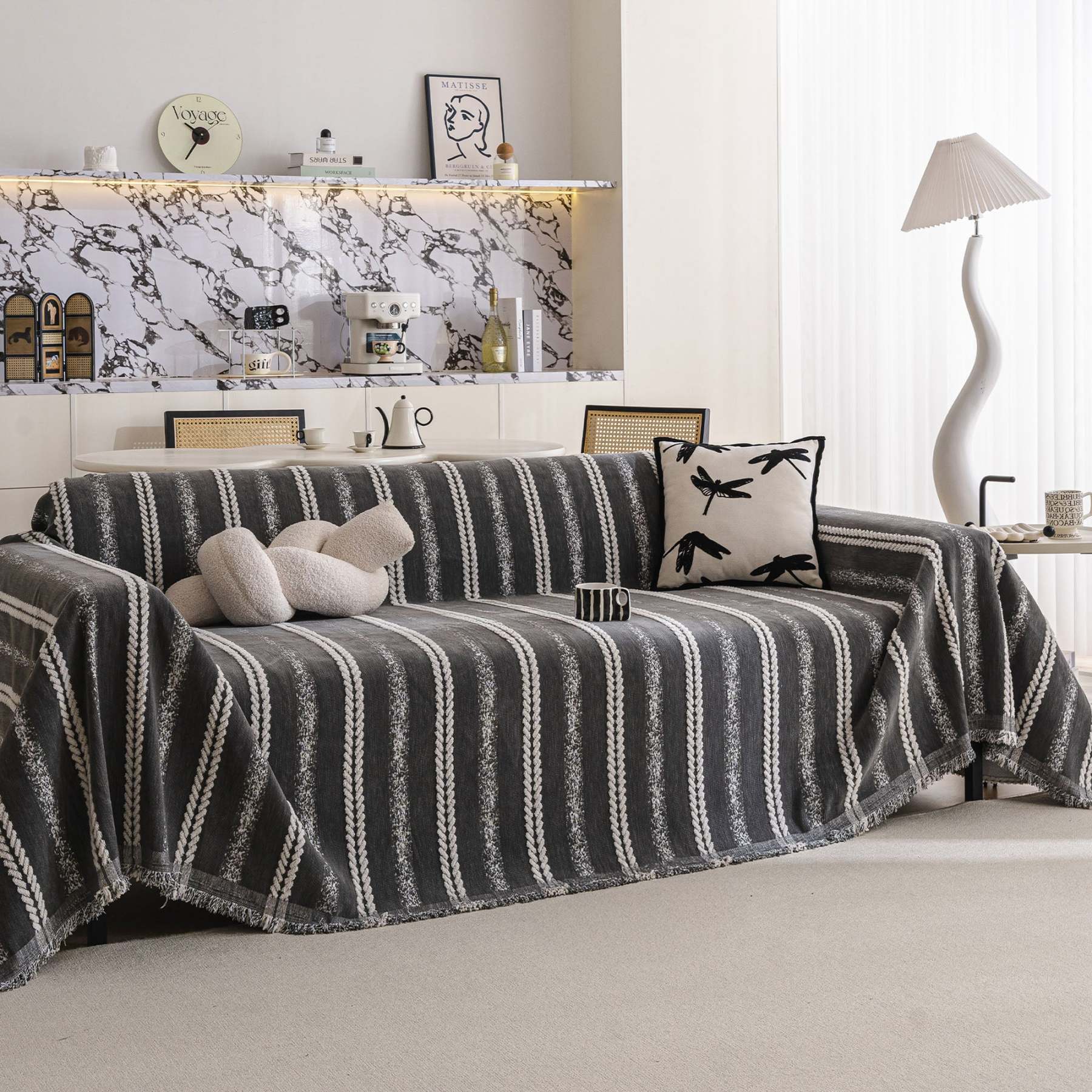 Textured Stripes Contemporary Soft Pet-Friendly Durable Sofa Cover – Machine Washable Minimalist Throw Couch Protection