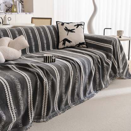 Textured Stripes Contemporary Soft Pet-Friendly Durable Sofa Cover – Machine Washable Minimalist Throw Couch Protection