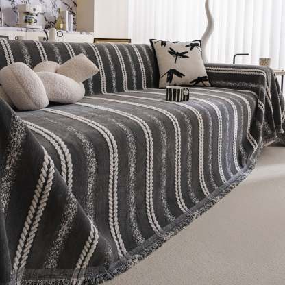 Textured Stripes Contemporary Soft Pet-Friendly Durable Sofa Cover – Machine Washable Minimalist Throw Couch Protection
