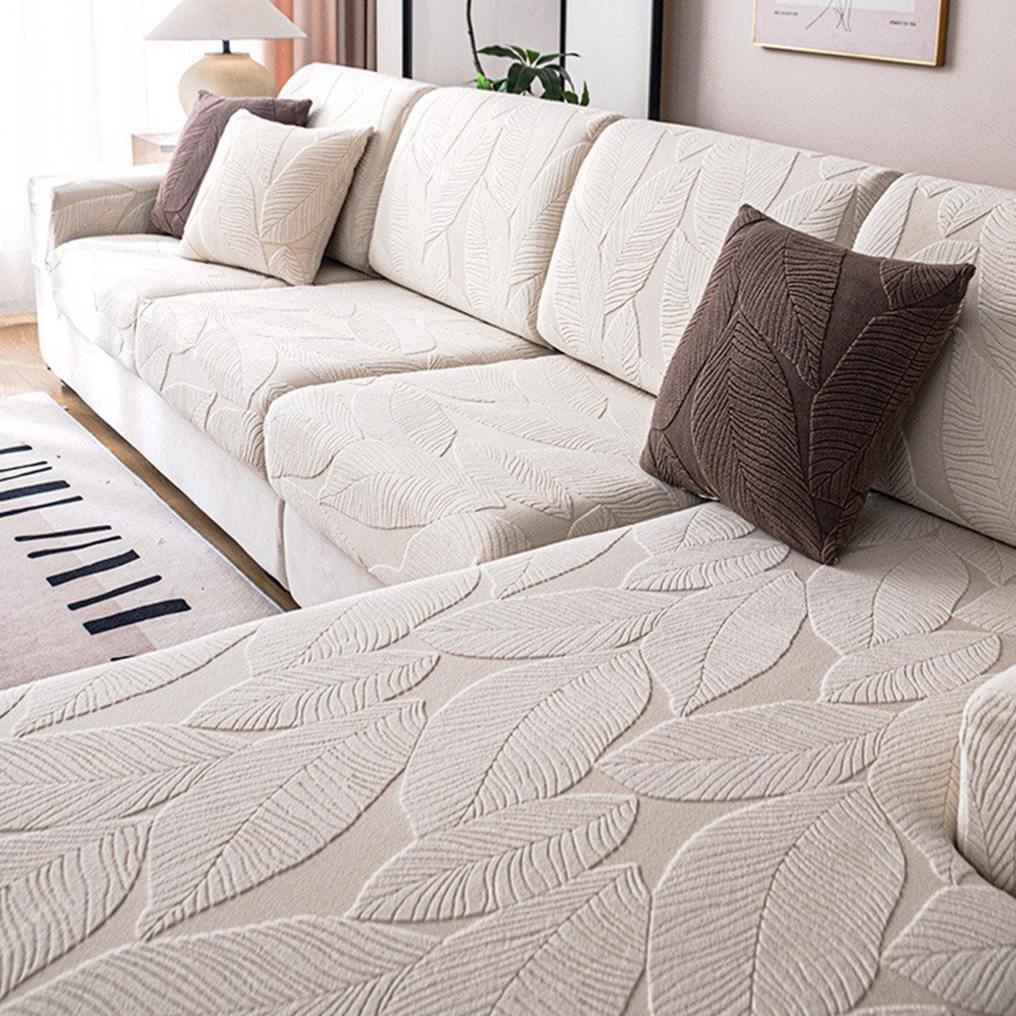Modern Leaf Velvet Jacquard Stretch Sofa Cover – Waterproof, Pet Frien