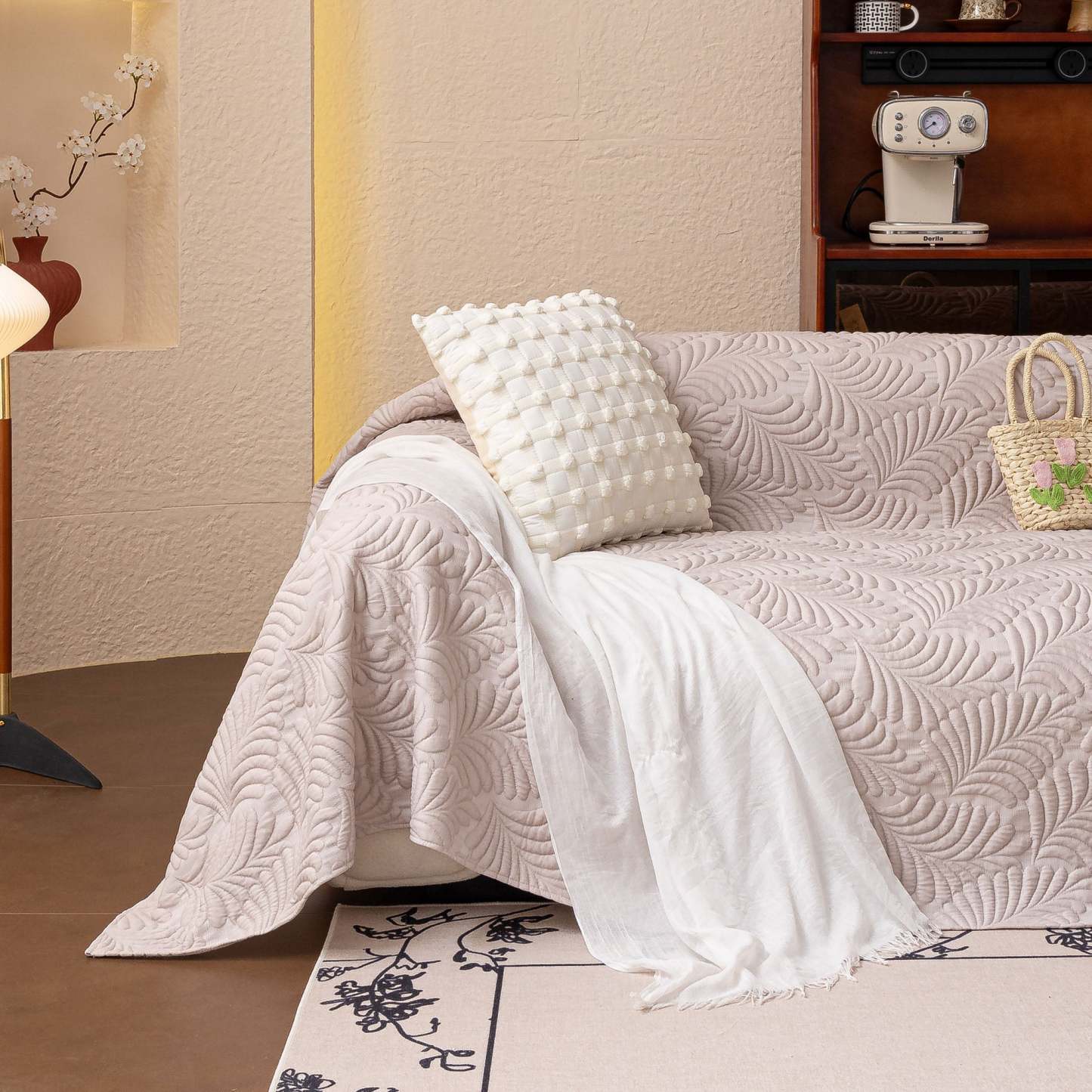 Leaf Imprint Bold Modern Multi-Color Pattern Soft Pet-Friendly Durable Sofa Cover – Minimalist Hassle-Free Throw Couch Protector