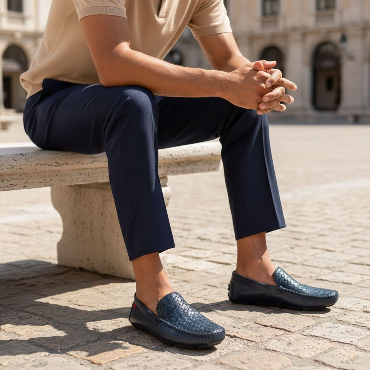 Men's Handcrafted Woven Calf Leather Driving Moccasins-ENJOYHOMETECH