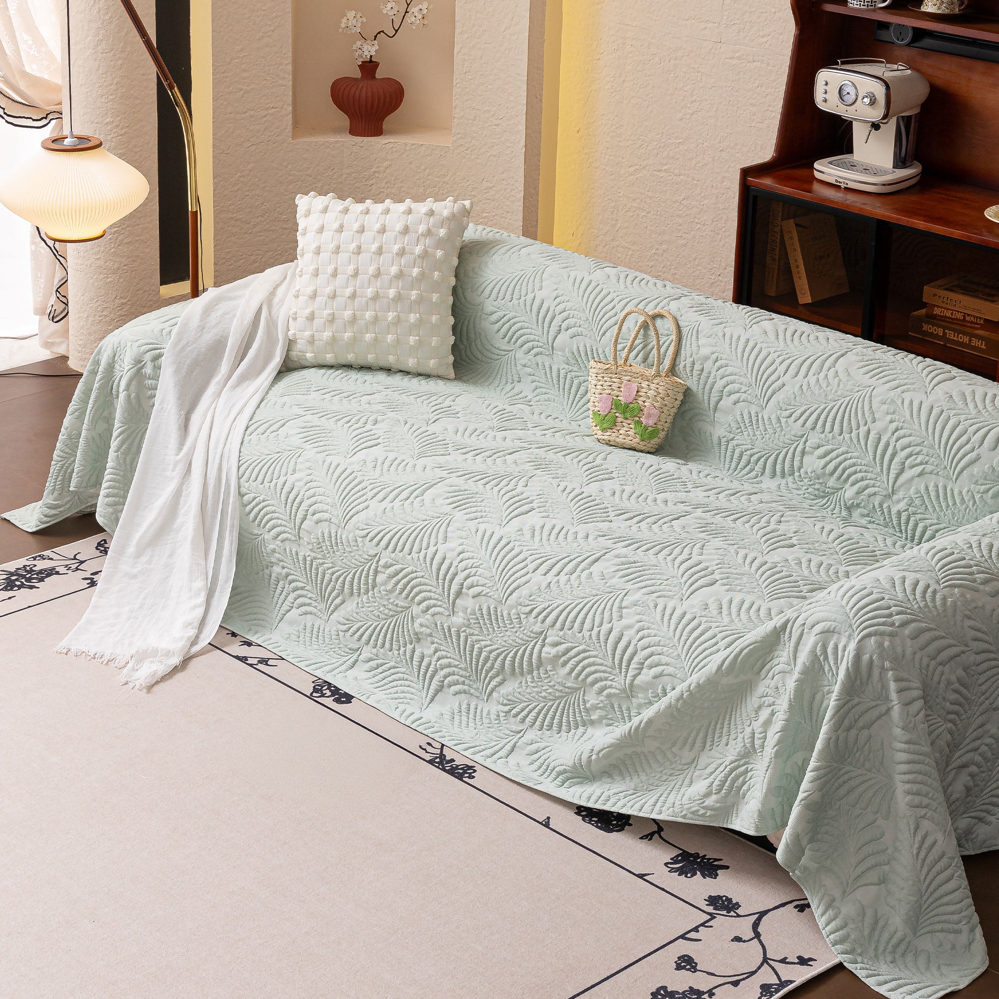 Leaf Imprint Bold Modern Multi-Color Pattern Soft Pet-Friendly Durable Sofa Cover – Minimalist Hassle-Free Throw Couch Protector