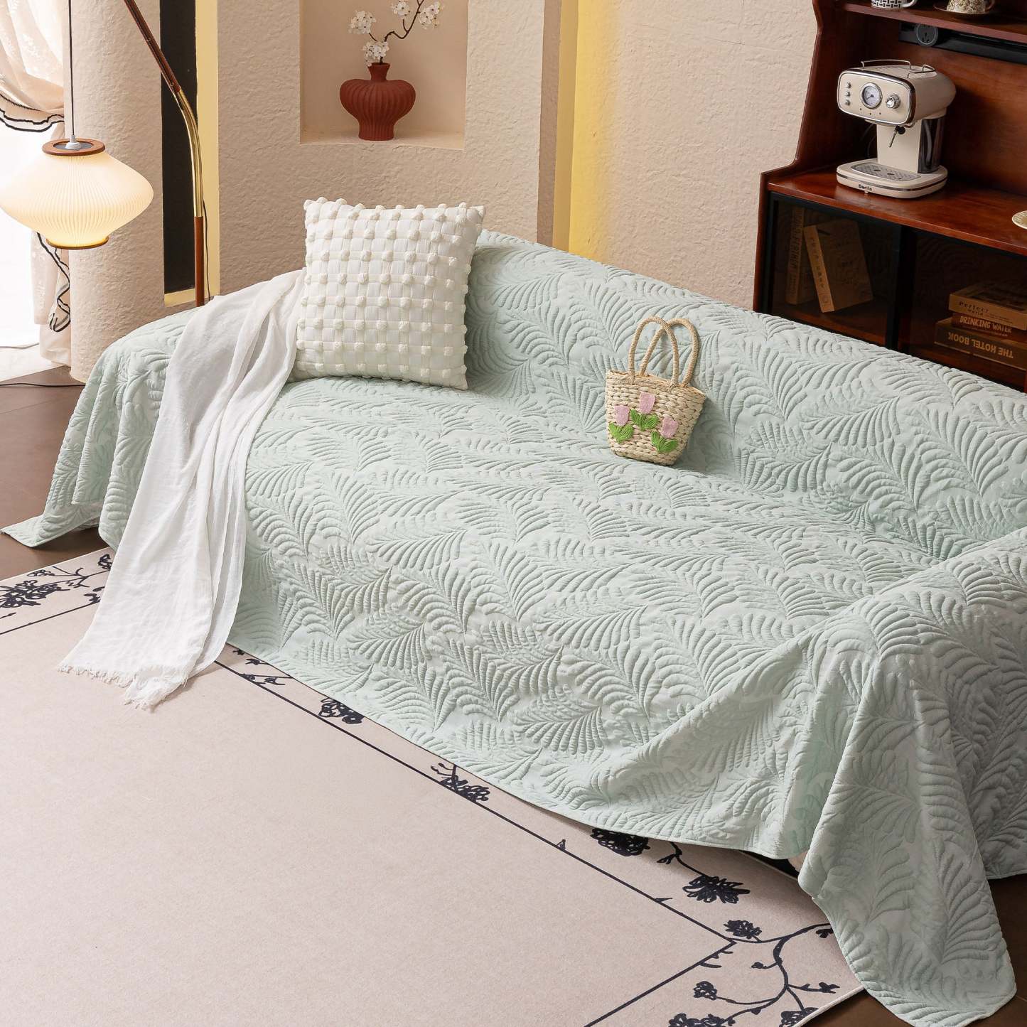 Leaf Imprint Bold Modern Multi-Color Pattern Soft Pet-Friendly Durable Sofa Cover – Minimalist Hassle-Free Throw Couch Protector