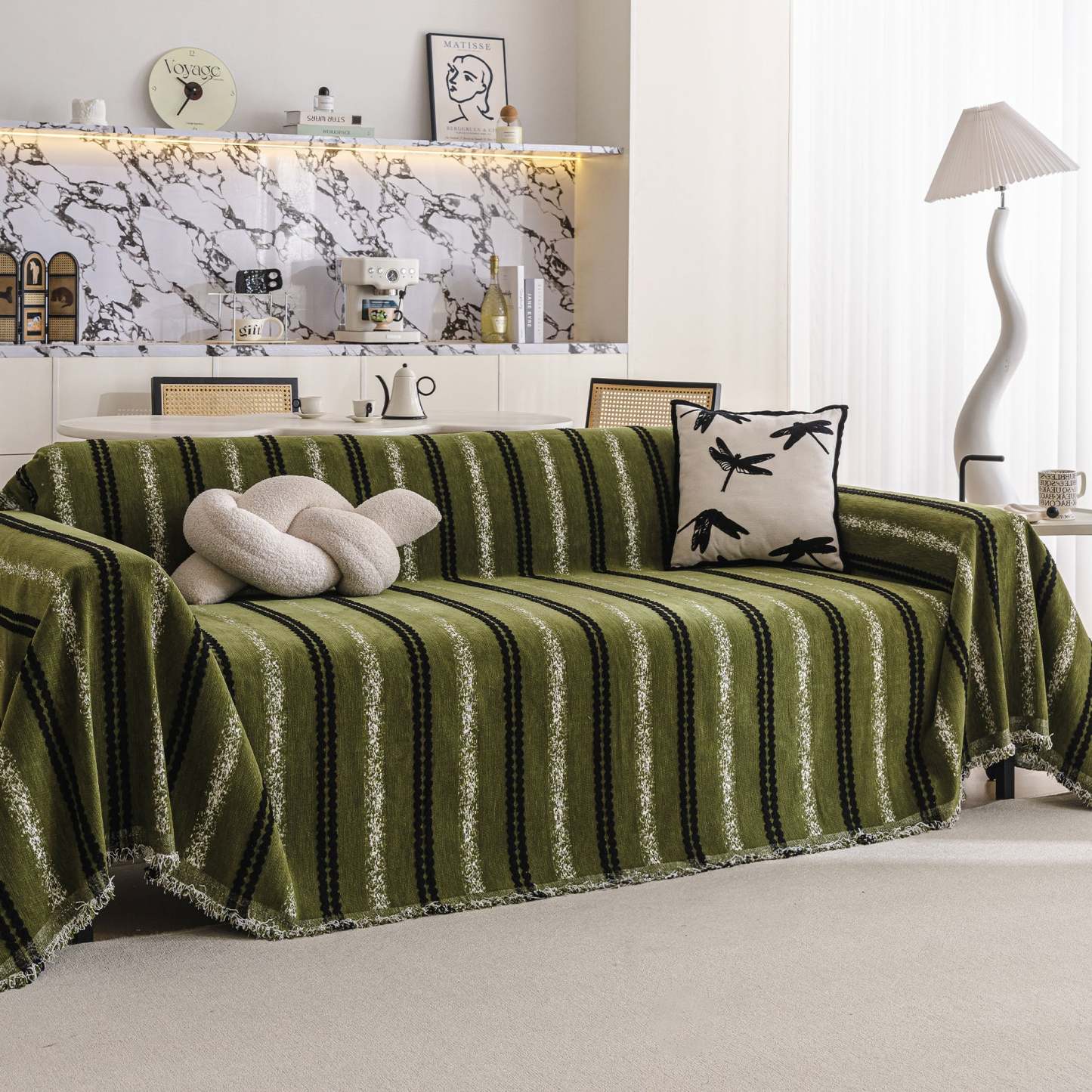 Textured Stripes Contemporary Soft Pet-Friendly Durable Sofa Cover – Machine Washable Minimalist Throw Couch Protection