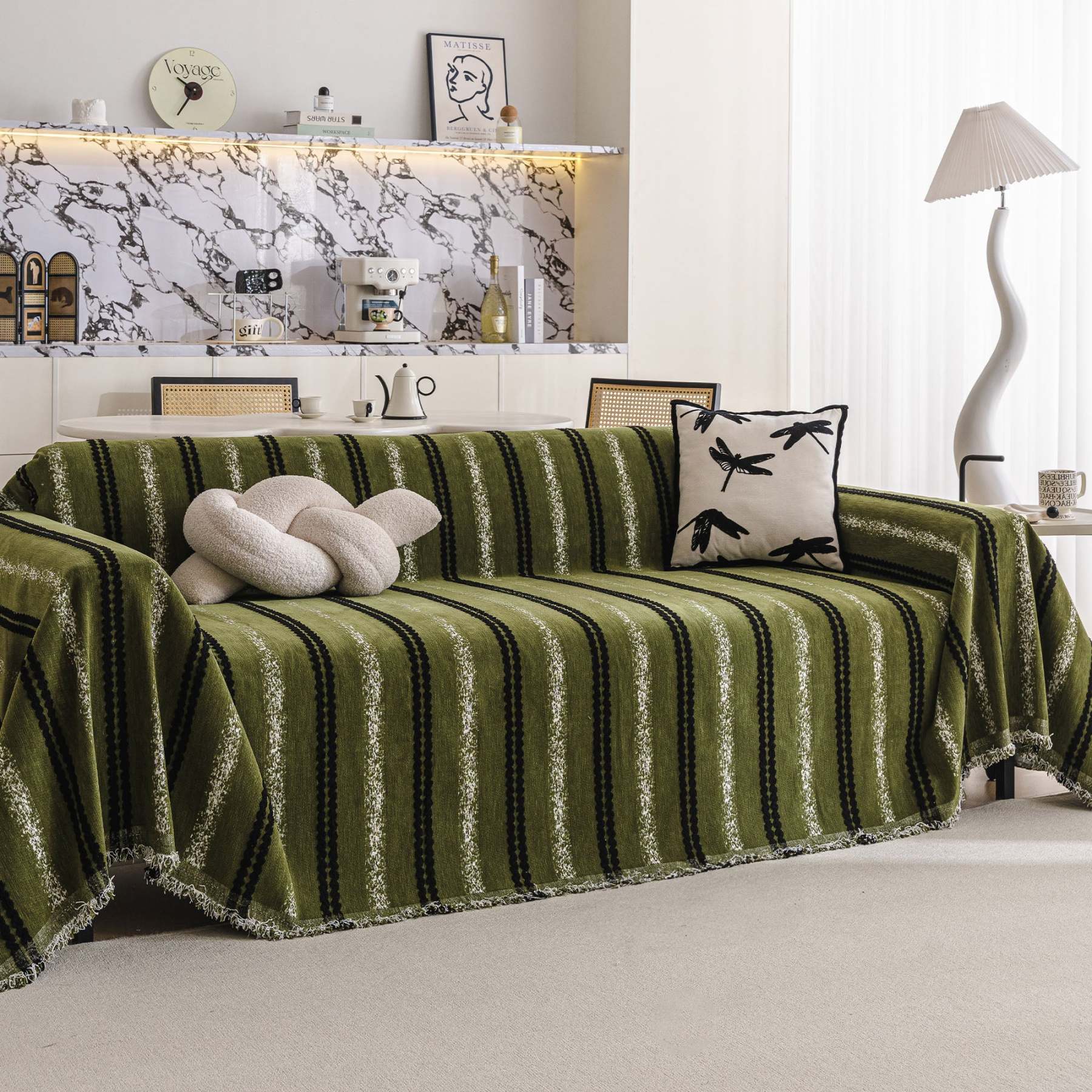 Textured Stripes Contemporary Soft Pet-Friendly Durable Sofa Cover – Machine Washable Minimalist Throw Couch Protection