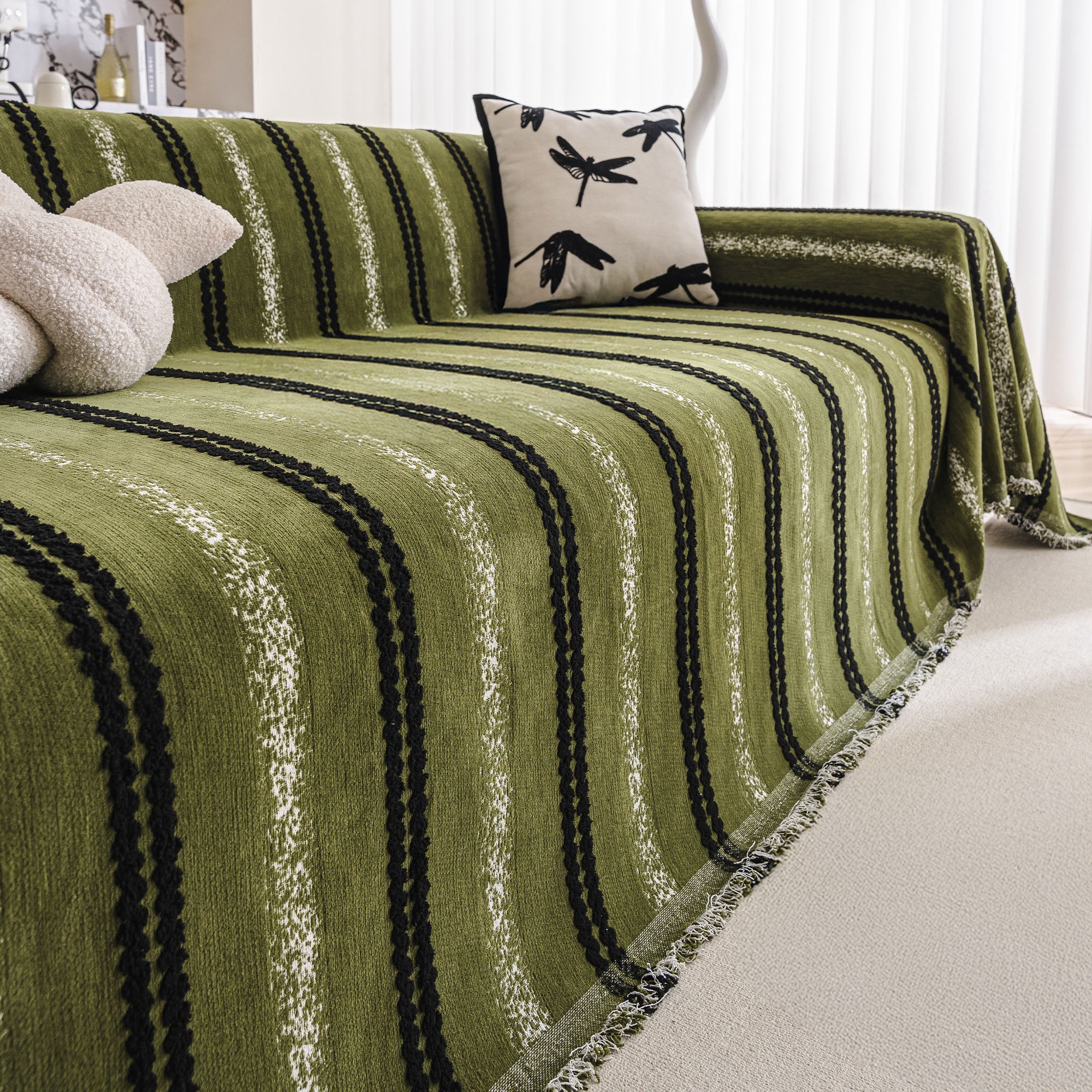 Textured Stripes Contemporary Soft Pet-Friendly Durable Sofa Cover – Machine Washable Minimalist Throw Couch Protection