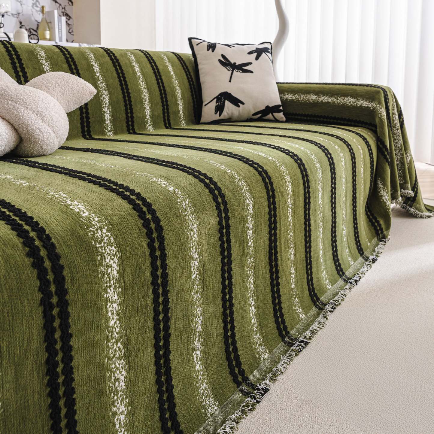 Textured Stripes Contemporary Soft Pet-Friendly Durable Sofa Cover – Machine Washable Minimalist Throw Couch Protection