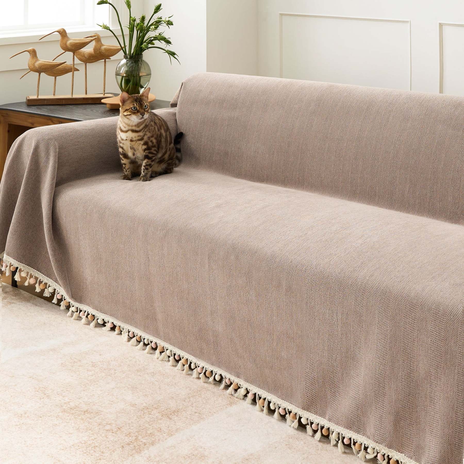 Pet Friendly Herringbone Tassel Luxe Sofa/Couch Cover - Limited Time Offer
