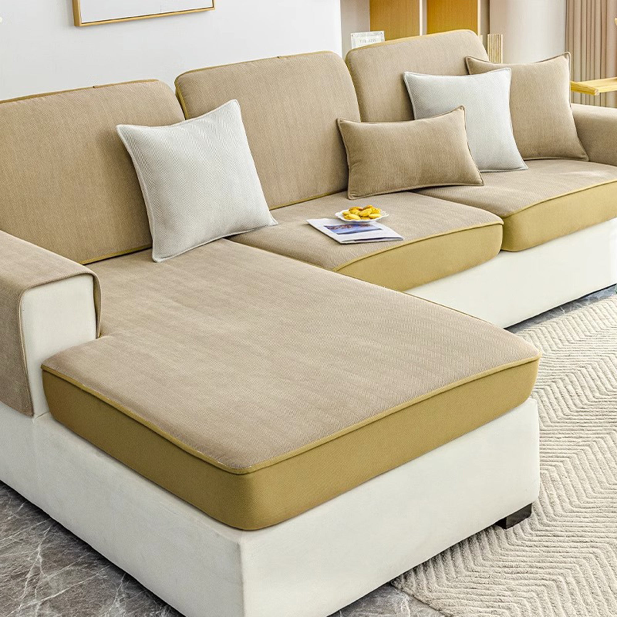 Universal Stretch Chenille Sofa Cover – Herringbone Design, Full Wrap, Pet & Spill Protection