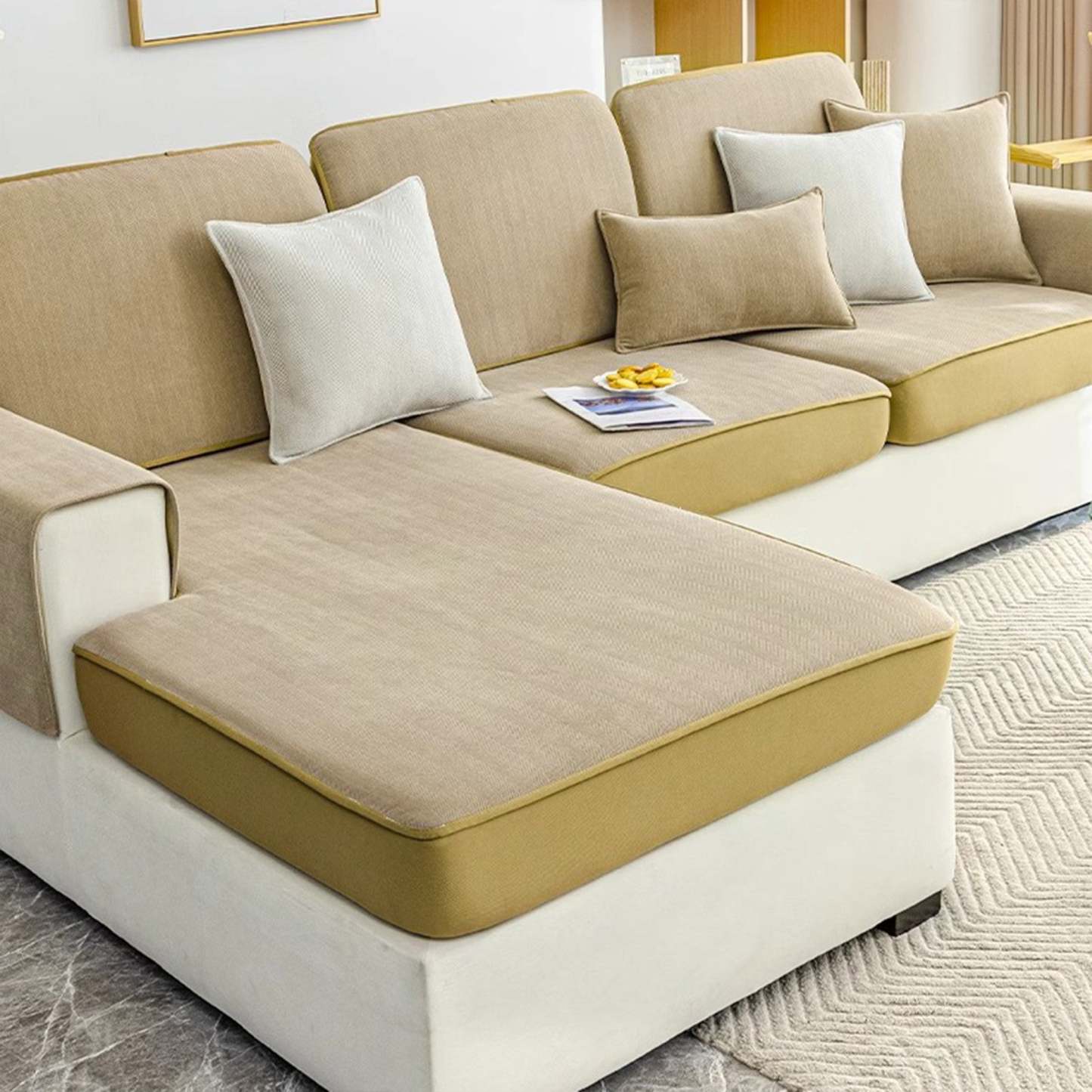 Universal Stretch Chenille Sofa Cover – Herringbone Design, Full Wrap, Pet & Spill Protection