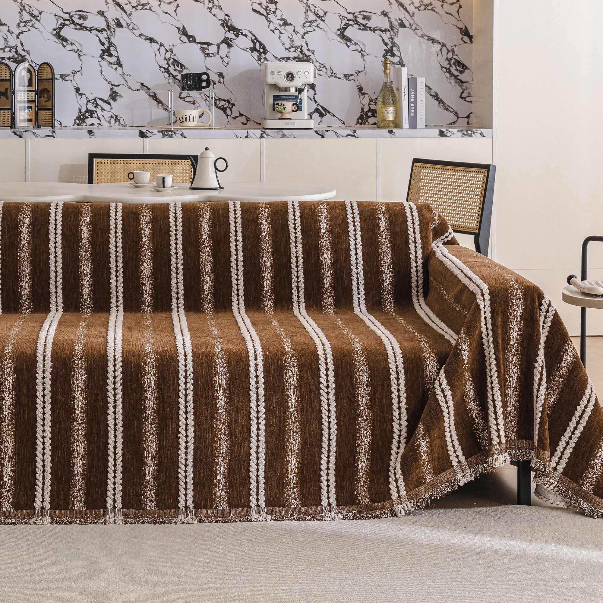 Textured Stripes Contemporary Soft Pet-Friendly Durable Sofa Cover – Machine Washable Minimalist Throw Couch Protection