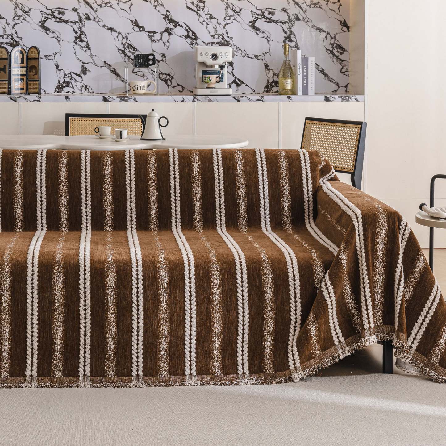 Textured Stripes Contemporary Soft Pet-Friendly Durable Sofa Cover – Machine Washable Minimalist Throw Couch Protection