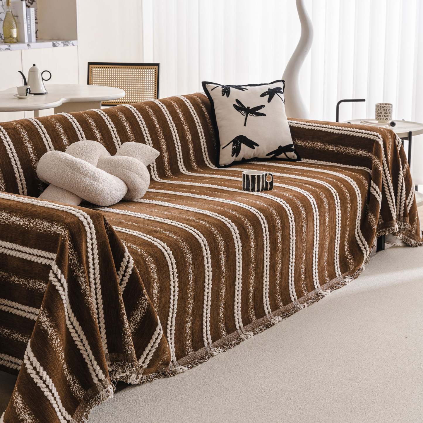 Textured Stripes Contemporary Soft Pet-Friendly Durable Sofa Cover – Machine Washable Minimalist Throw Couch Protection