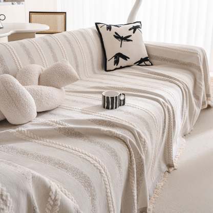 Textured Stripes Contemporary Soft Pet-Friendly Durable Sofa Cover – Machine Washable Minimalist Throw Couch Protection