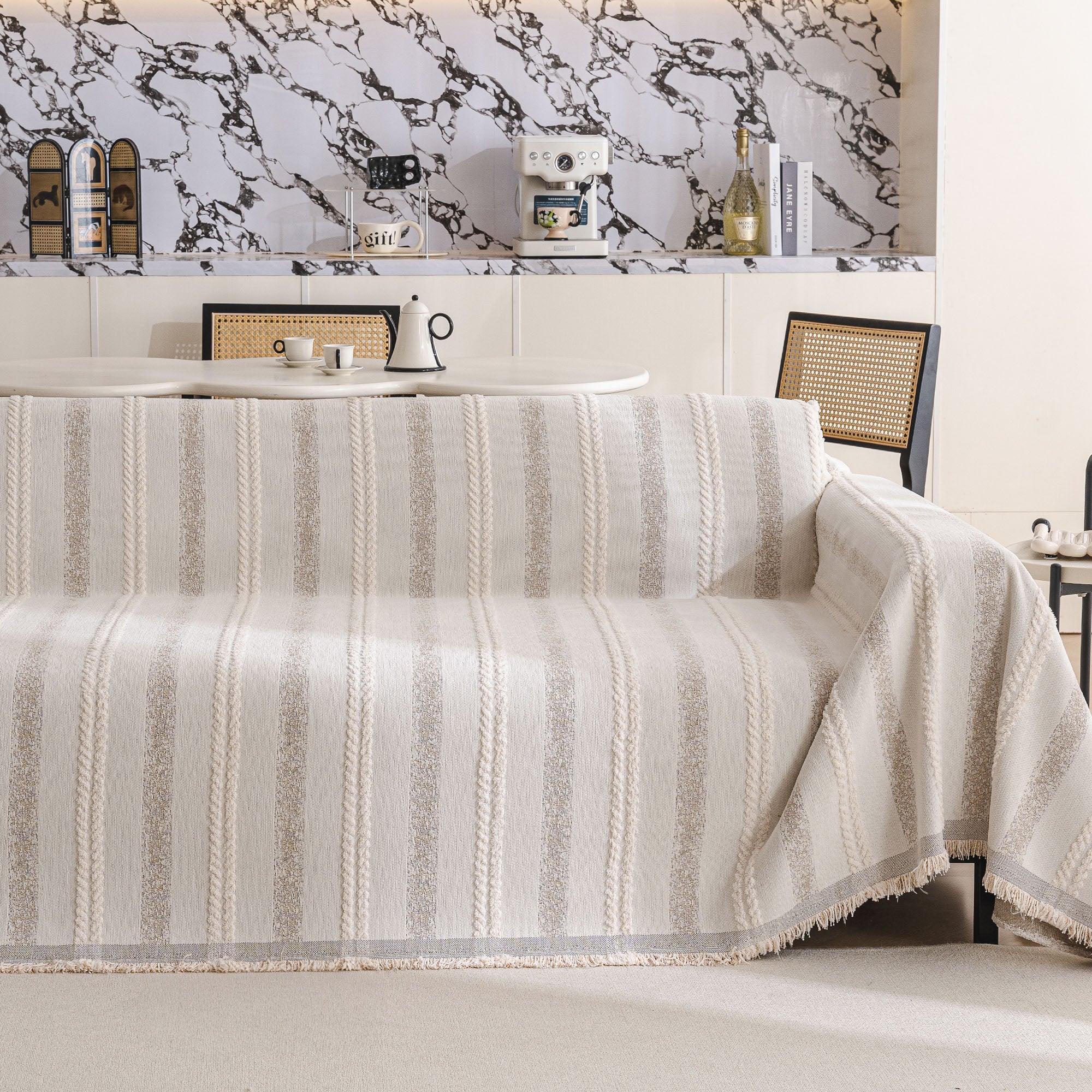 Textured Stripes Contemporary Soft Pet-Friendly Durable Sofa Cover – Machine Washable Minimalist Throw Couch Protection