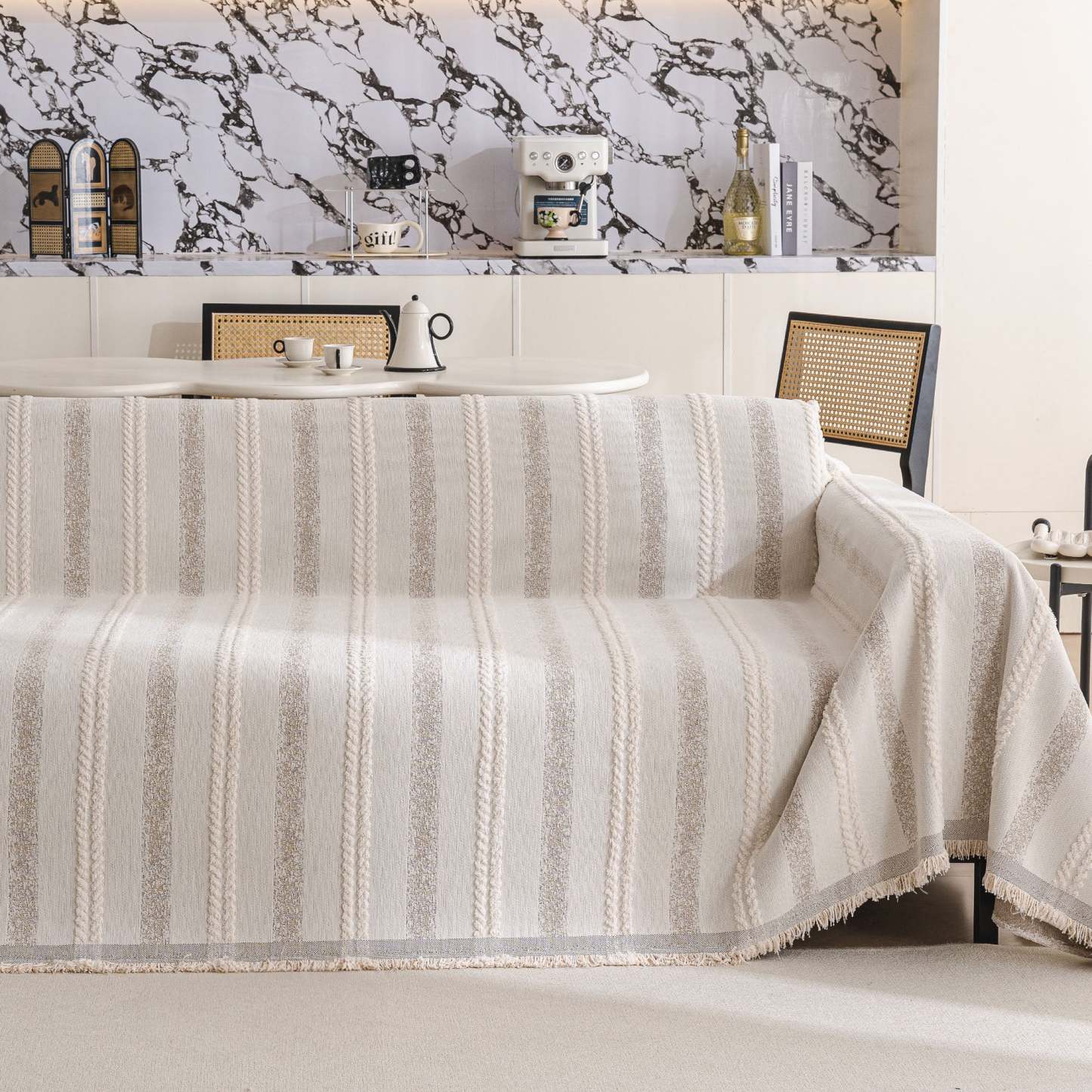 Textured Stripes Contemporary Soft Pet-Friendly Durable Sofa Cover – Machine Washable Minimalist Throw Couch Protection