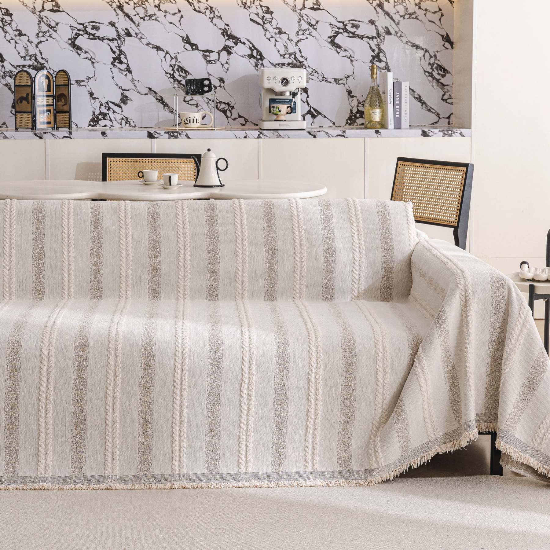 Textured Stripes Contemporary Soft Pet-Friendly Durable Sofa Cover – Machine Washable Minimalist Throw Couch Protection