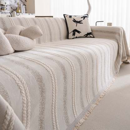 Textured Stripes Contemporary Soft Pet-Friendly Durable Sofa Cover – Machine Washable Minimalist Throw Couch Protection