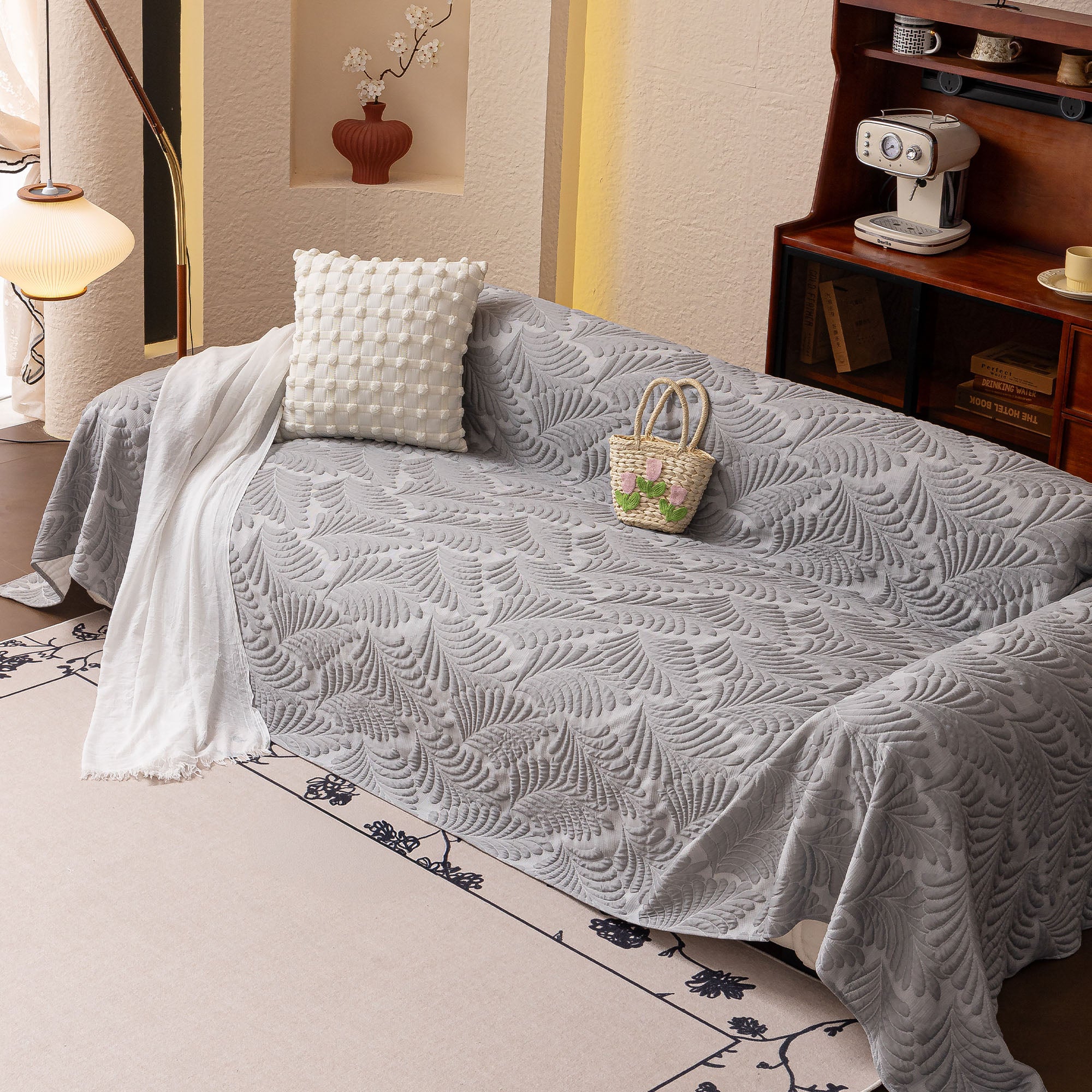 Leaf Imprint Bold Modern Multi-Color Pattern Soft Pet-Friendly Durable Sofa Cover – Minimalist Hassle-Free Throw Couch Protector