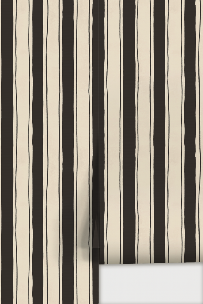 Riviera Stripe Wallpaper, off-white and black