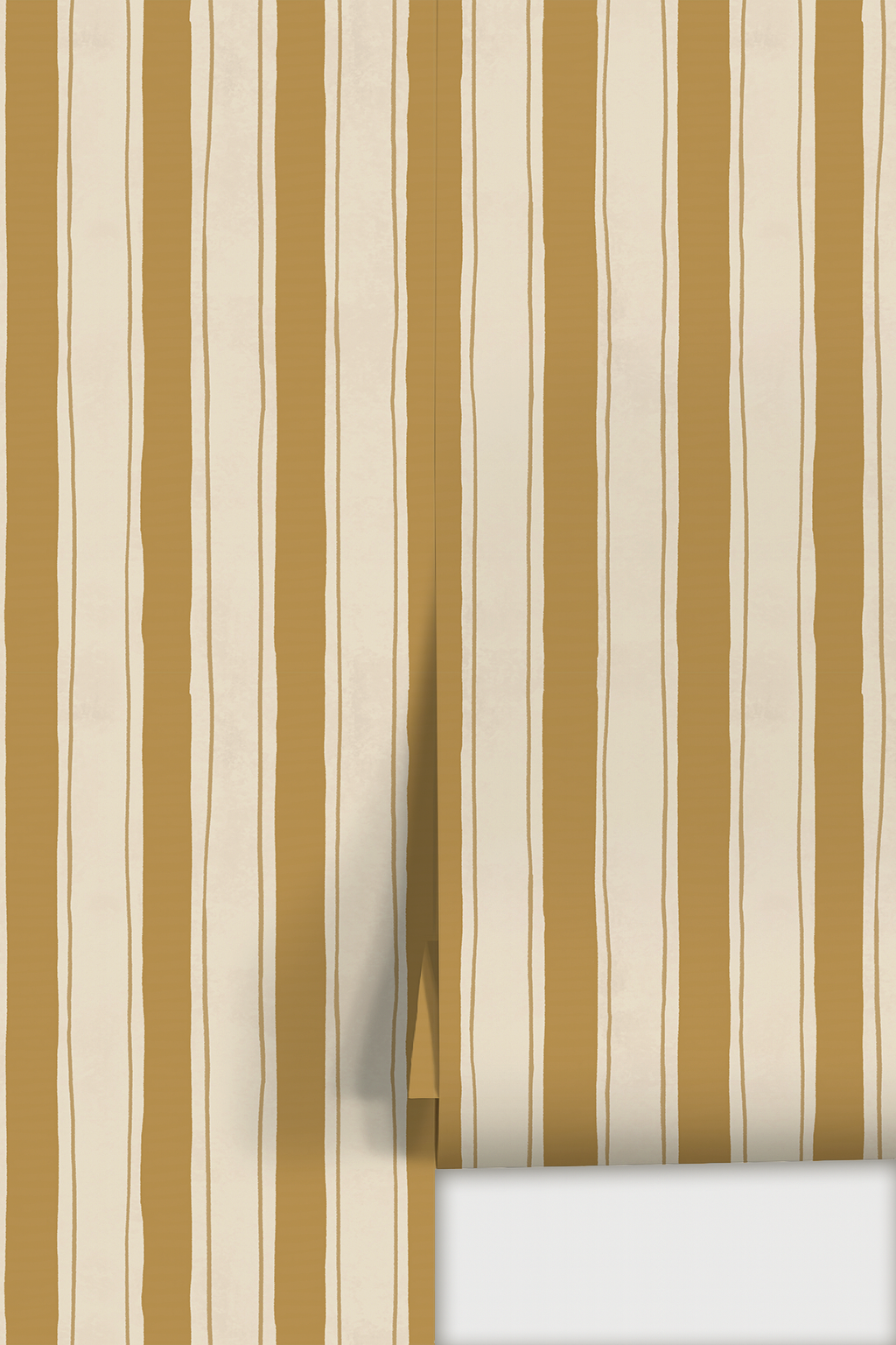 Riviera Stripe Wallpaper, off-white and mustard yellow