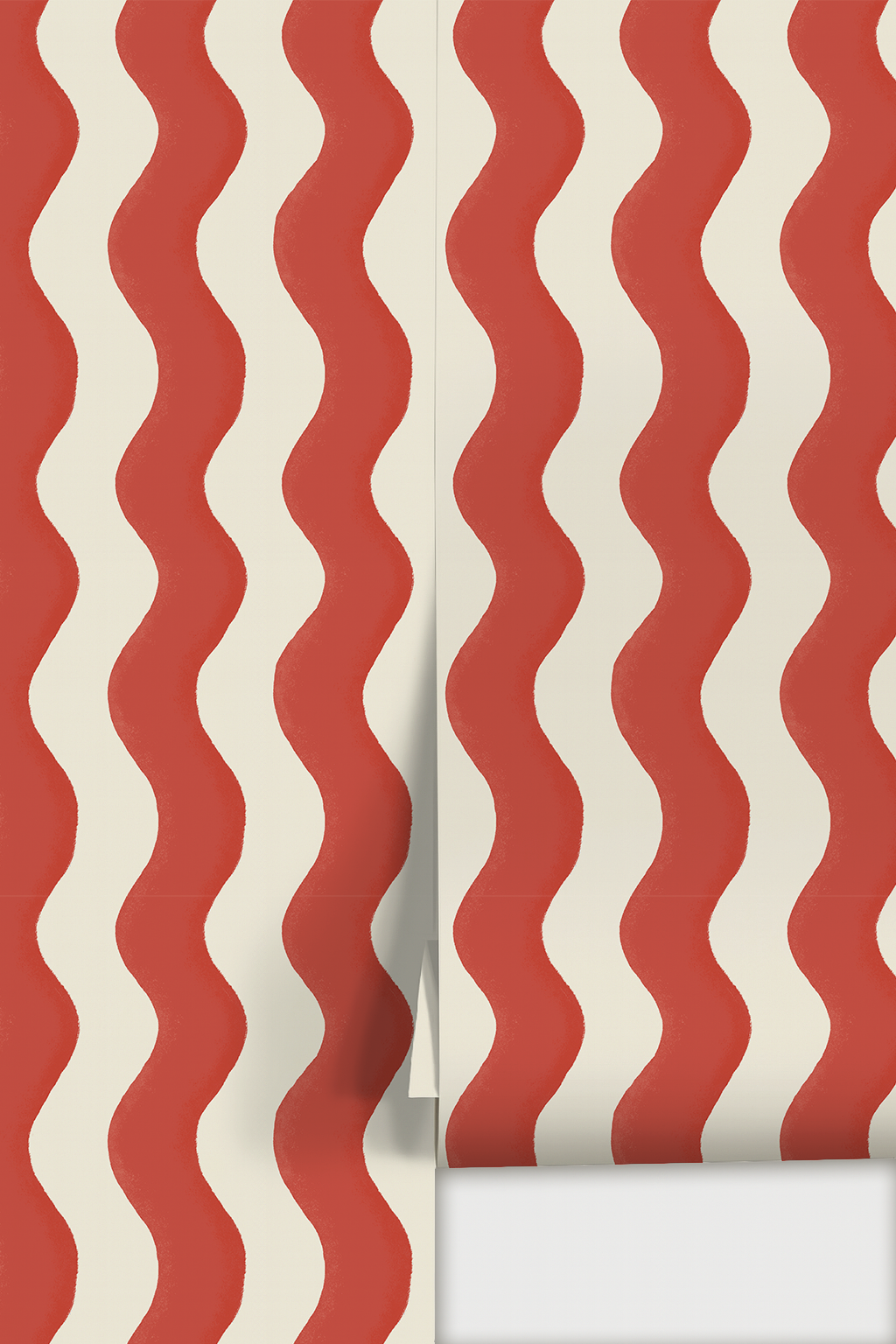 Ziggy Stripe Wallpaper, white and brick red