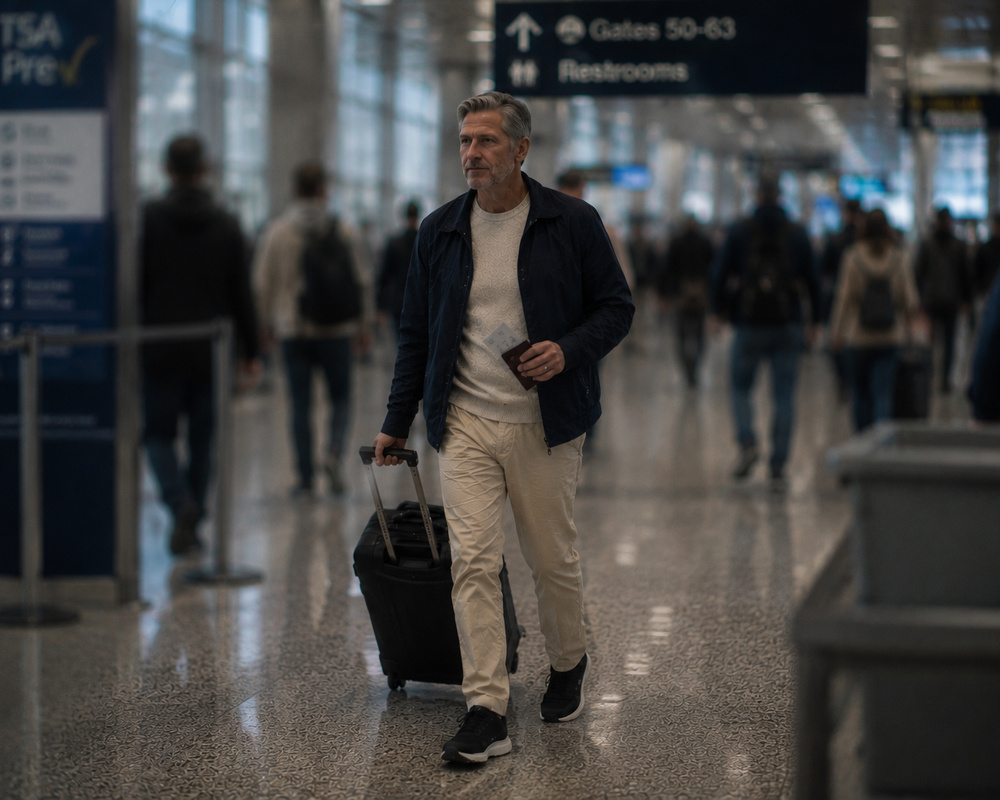 Airport walking in black StepReady shoes