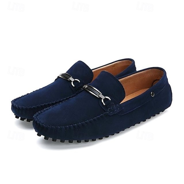 Classic Men's Navy Blue Suede Loafers with Metal Bit Detail
