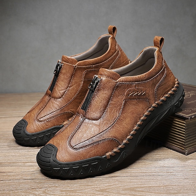 Men's Brown Slip-On Casual Shoes with Non-Slip Sole,-ENJOYHOMETECH
