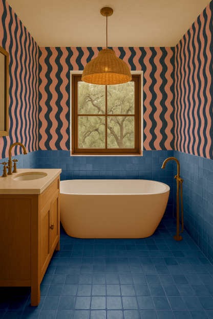 Ziggy Stripe Wallpaper, blue and pink