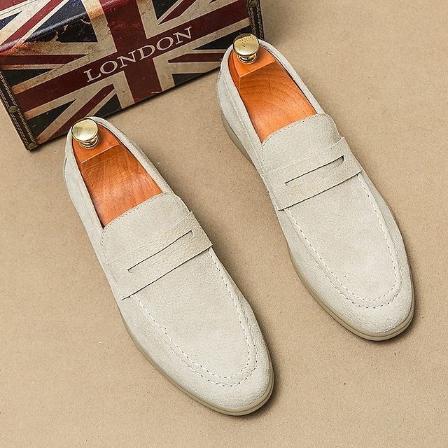 Men's Casual Beige Suede Loafers – Comfortable Slip-On