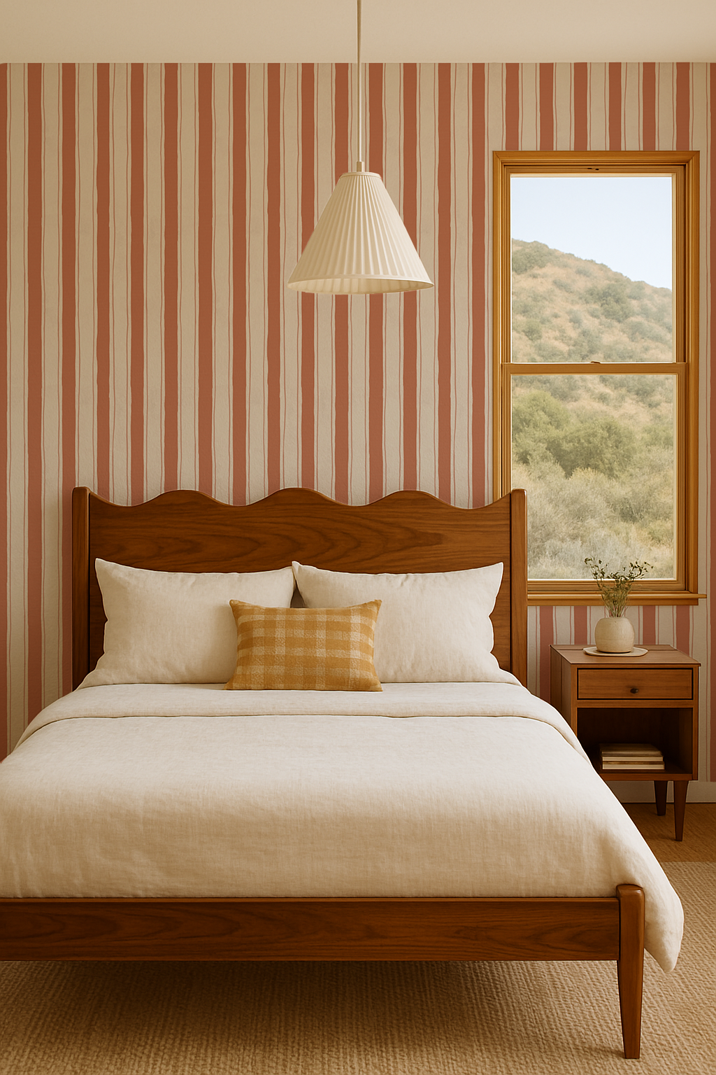 Riviera Stripe Wallpaper, off-white and terra cotta