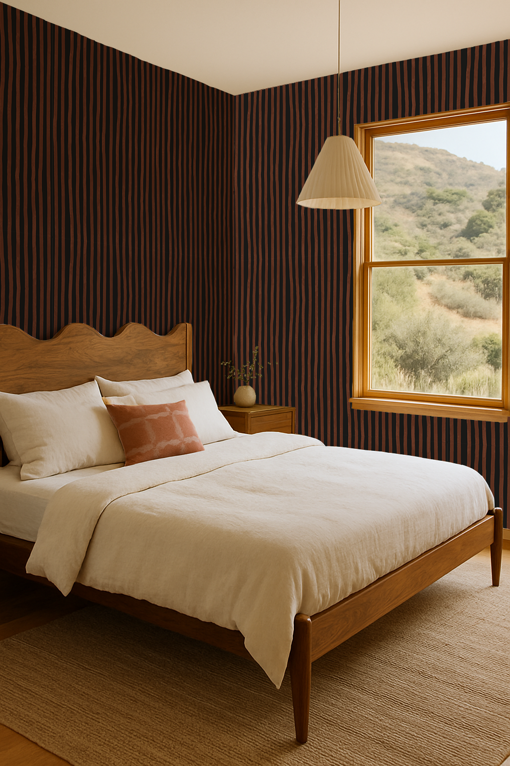 Dolce Stripe Wallpaper, black and chocolate brown