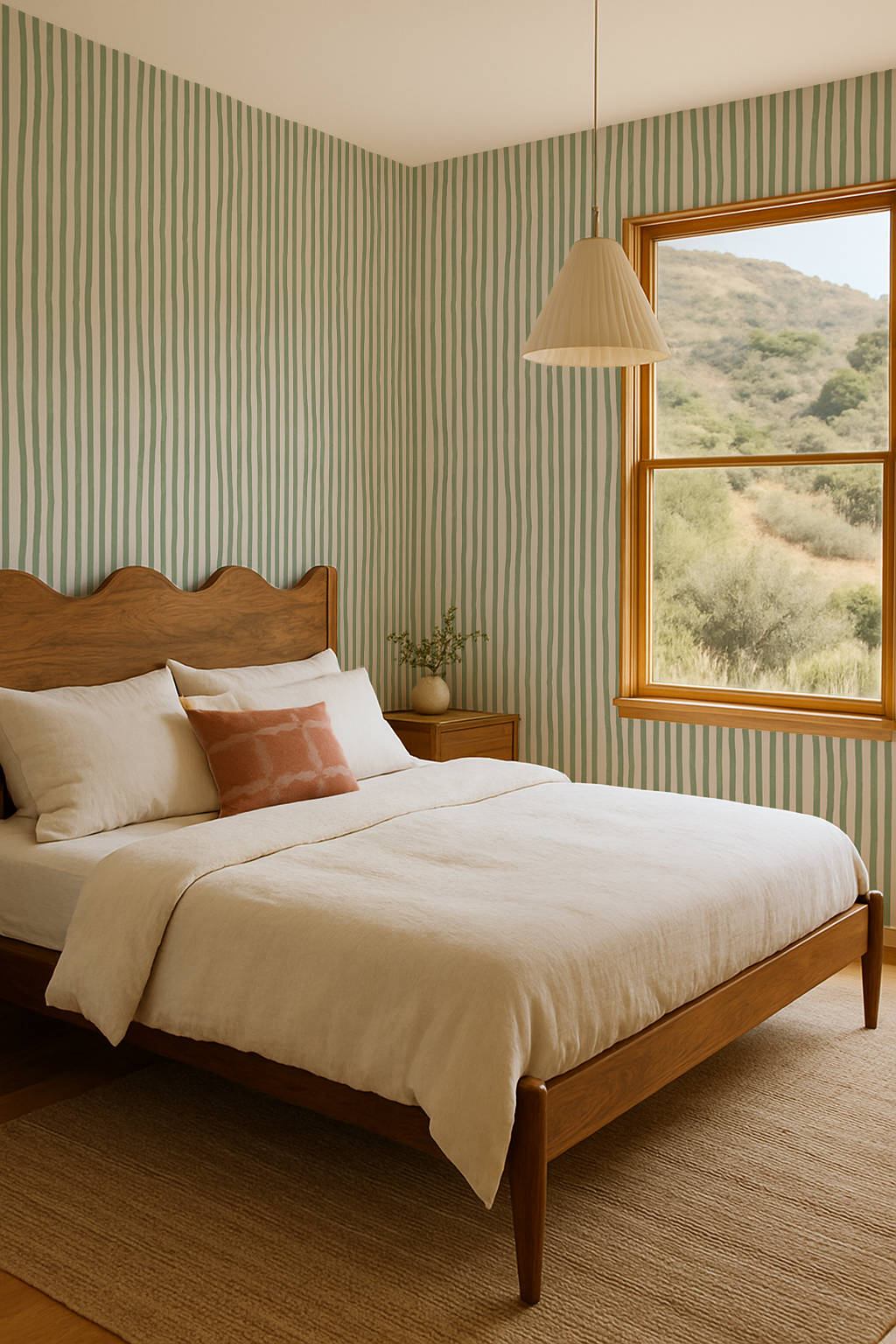 Dolce Stripe Wallpaper, off-white and sage