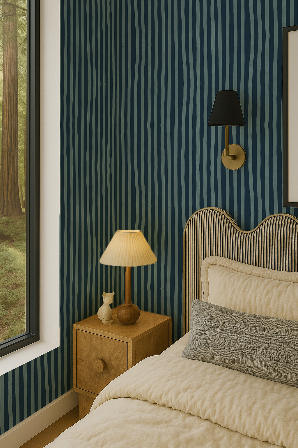 Dolce Stripe Wallpaper, navy and light blue