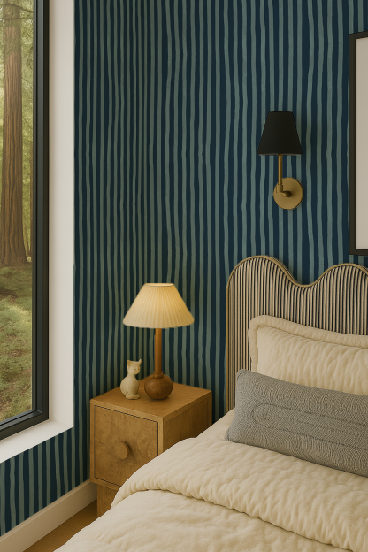 Dolce Stripe Wallpaper, navy and light blue