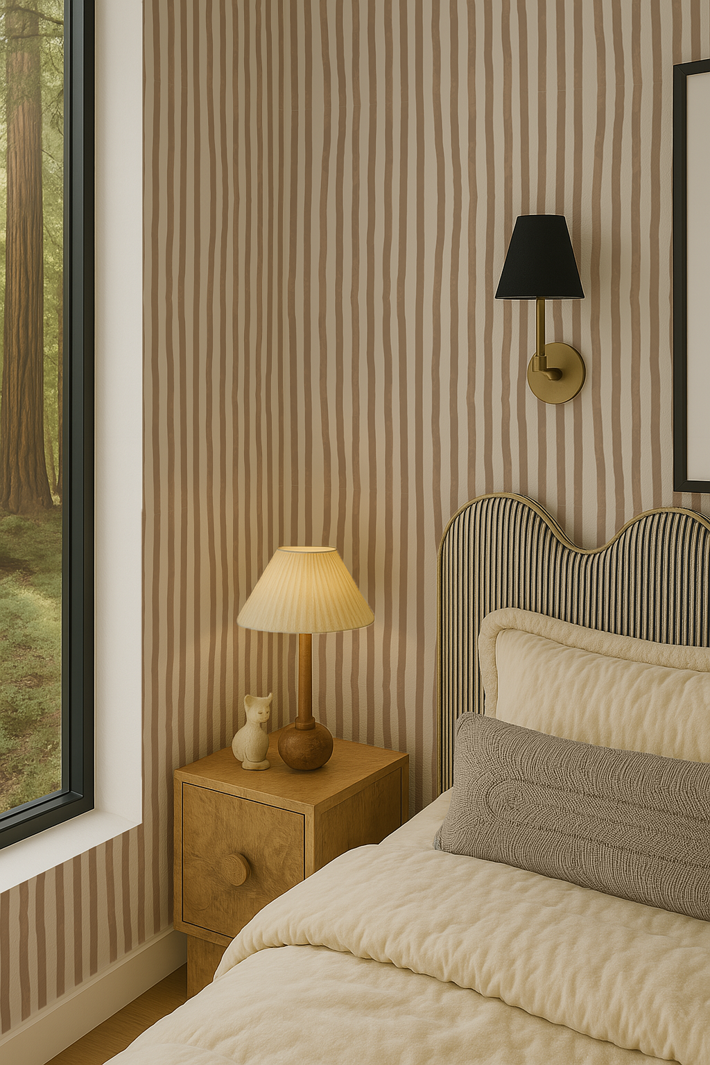 Dolce Stripe Wallpaper, off-white and tan