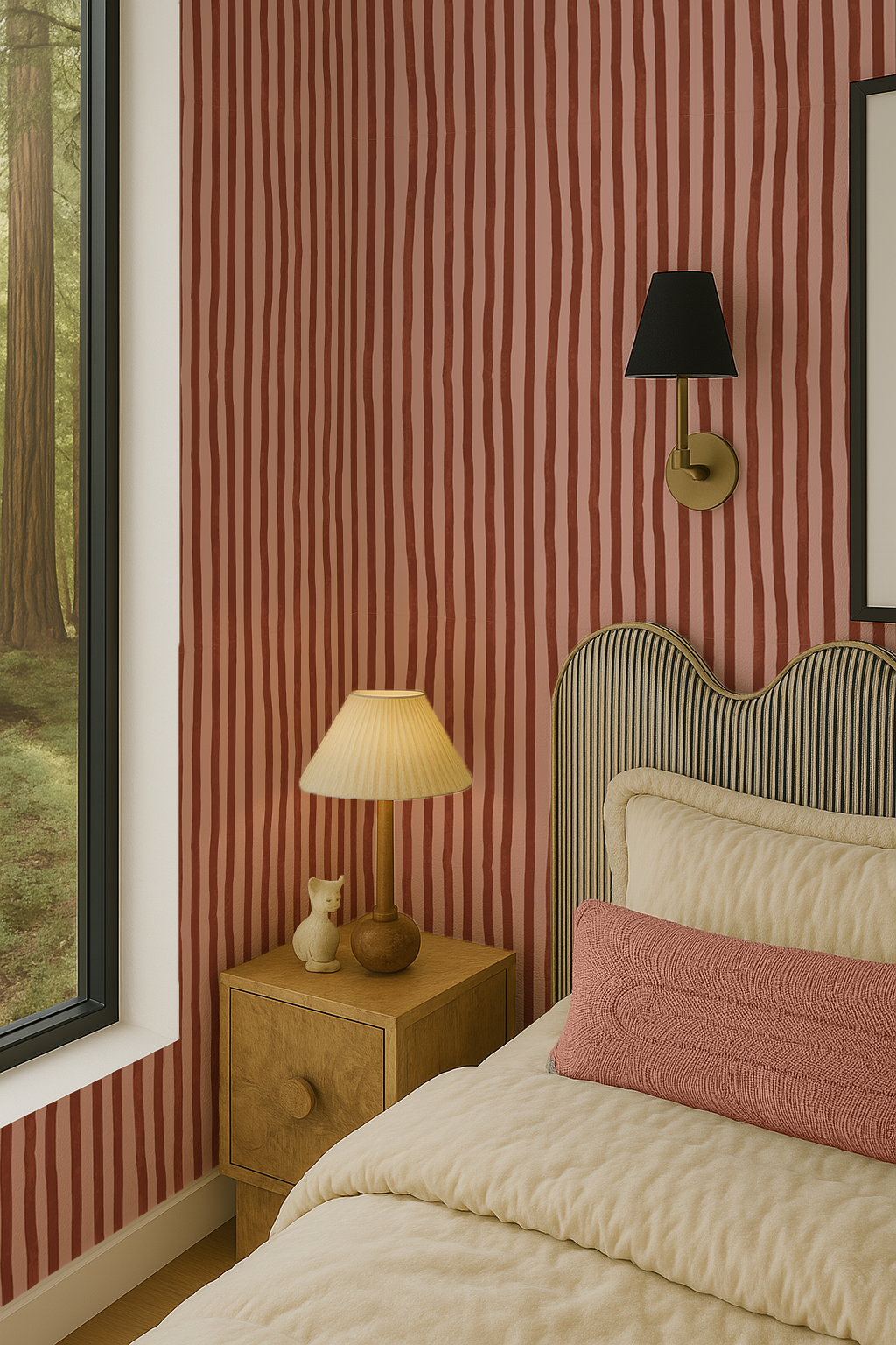Dolce Stripe Wallpaper, pink and brick red