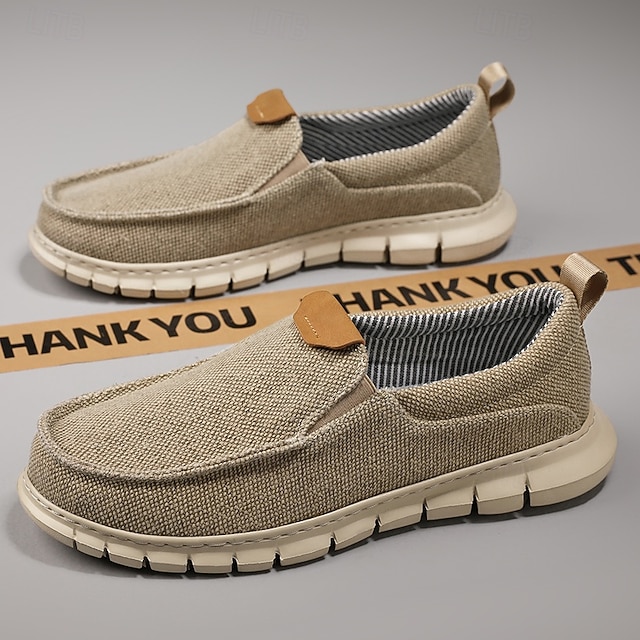 Men's Casual Slip-On Shoes – Comfortable Beige Canvas Loafers with Flexible Sole for Everyday Wear