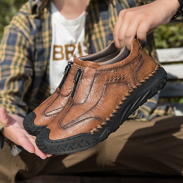 Men's Brown Slip-On Casual Shoes with Non-Slip Sole,-ENJOYHOMETECH