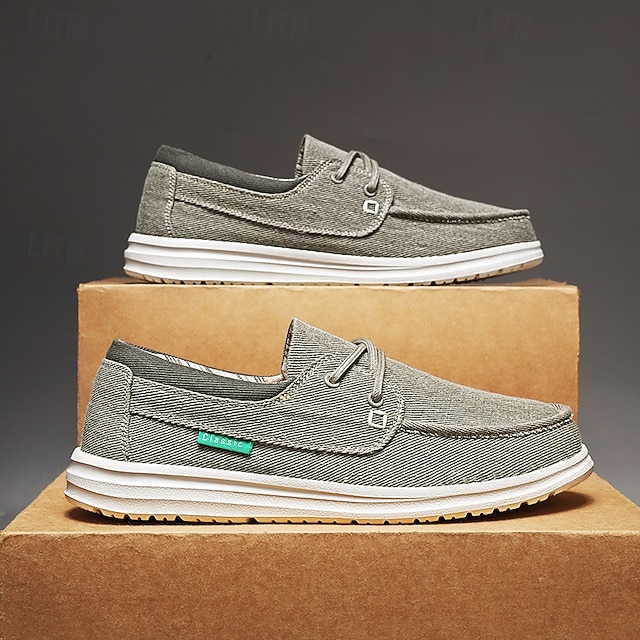 Men's Beige Canvas Boat Shoes with Lace-Up Design and Comfortable Sole – Ideal for Casual and Outdoor Activities